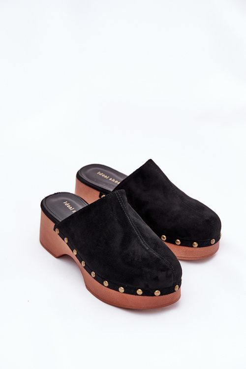 Women's Clogs Slides With Studs Eco Suede Black Ellason