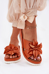Ladies Leather Wedge Sandals With Decorative Flower Artiker 52C0505 Orange