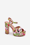 Patterned Heeled Sandals And Platform Pink-Green Slaria