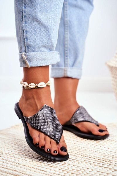 Lu Boo Black Rubber Women's Flip Flops Anika