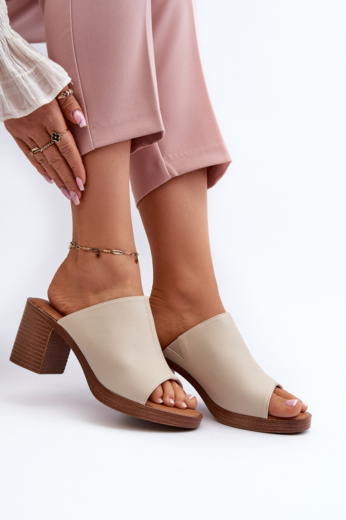 Elegant Light Women's Sandals with Heels Beige Varnila