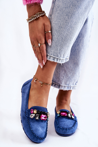 Women's suede loafers with decorations blue Janetta