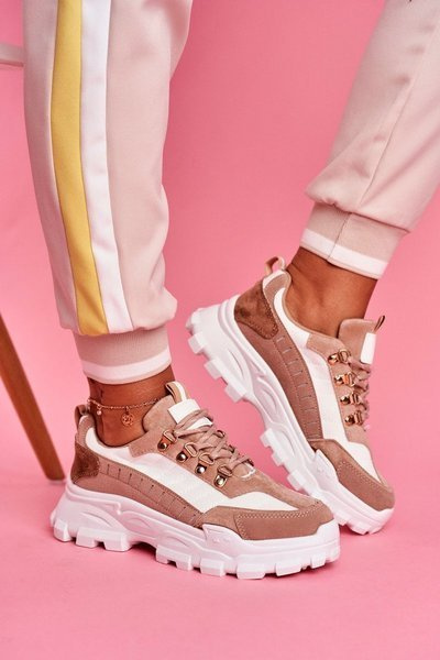 Sportowe Damskie Buty Beżowo Białe Palmas