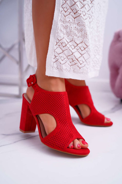 Women's Stiletto Sandals Openwork Suede Red HiBaby