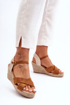 Women's Suede Sandals On Braided Wedge Camel Tessa