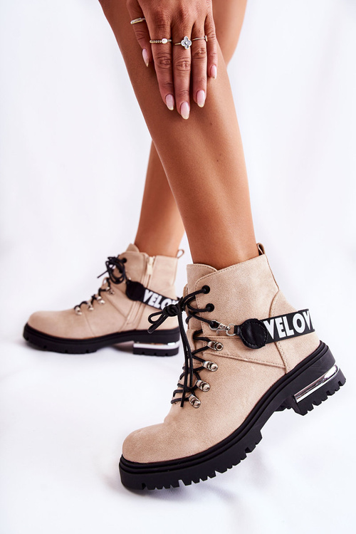 Suede Warm Boots With A Belt Beige Aurelio