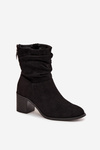 Women's ankle boots with ruching on heel S.Barski HY52-516 Black