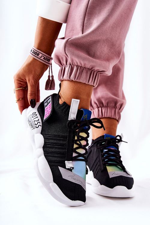 Sneakersy Sportowe Buty Wiązane Czarne Bubble Tea