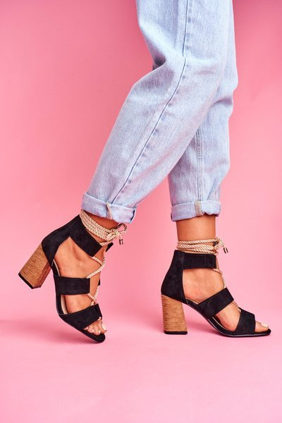 Women's Stiletto Sandals Tied Suede Black Amore