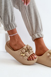 Women's Foam Slides With Decorations On Thick Sole Dark Beige Bremavia