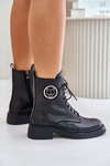 Botki Workery Skóra Płaski Obcas Ozdoba Ocieplane Na Zamek Czarne Lorevine 