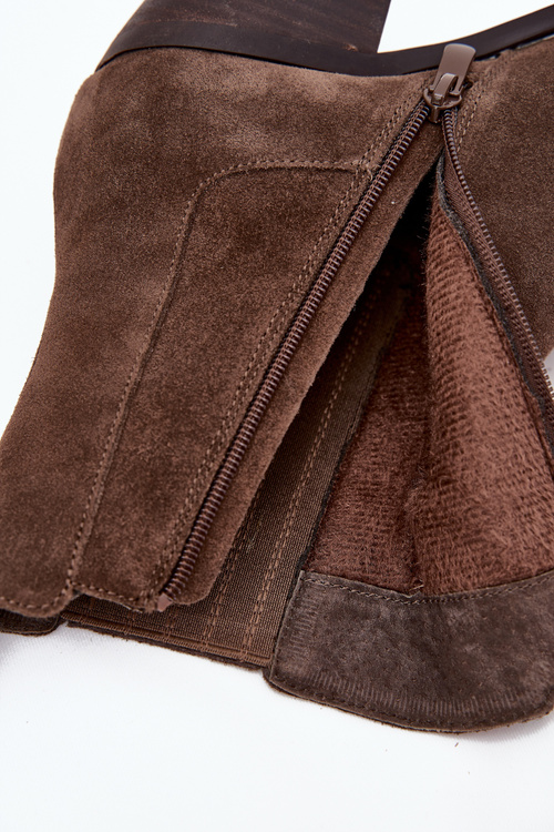 Women's Suede Ankle Boots With Heel Insulated Khaki Arelia