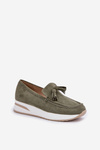 Moccasins On Delicate Wedge Eco Suede Green Challavia