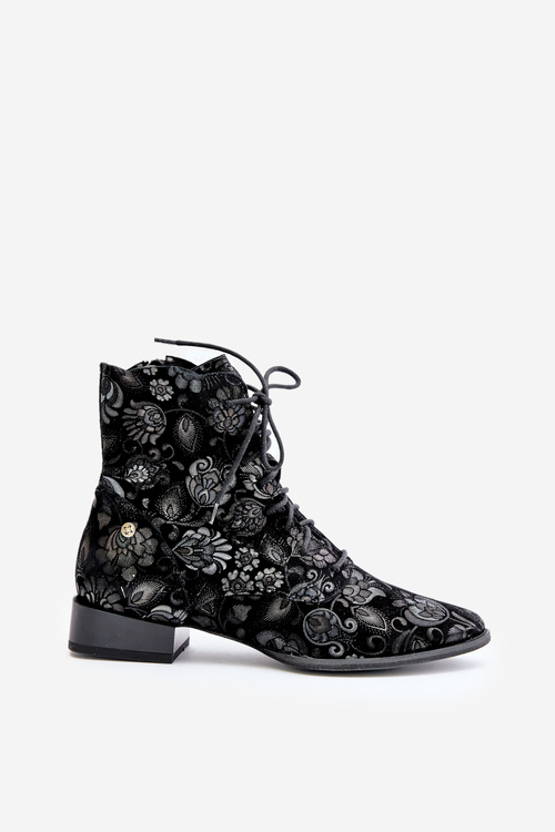 Suede Patterned Ankle Boots With Flat Heel Maciejka 06391-01 Black