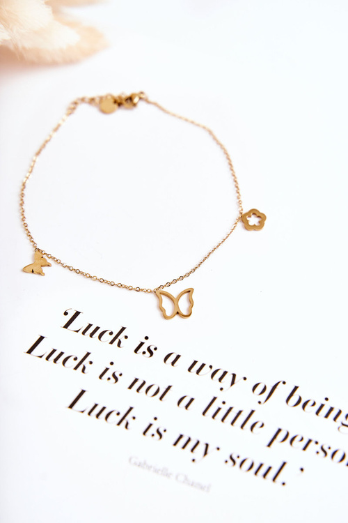 Leg bracelet with butterflies and a flower gold 