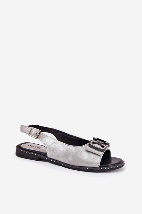 Flat Sandals With Decoration Eco Leather Silver Lilria