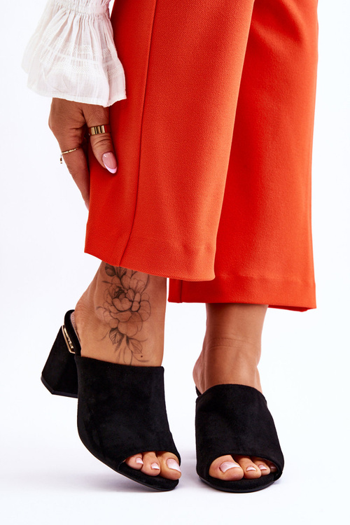 Women's Suede High Heel Slippers Black Carter