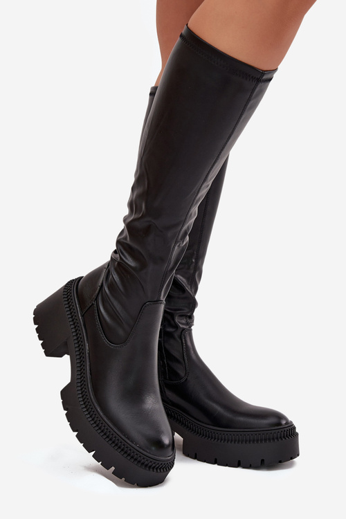 Women's Boots with Thick Heel and Platform Slip-On Black Florinne
