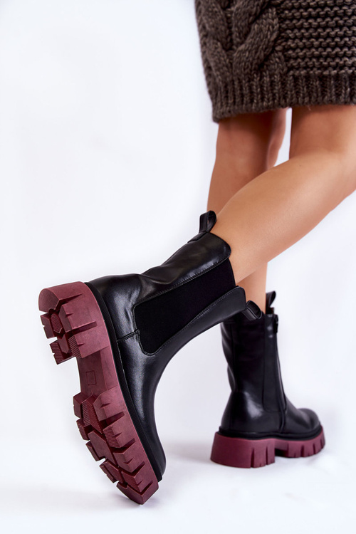 Women's Worker Boots On The Platform Black and burgundy Aliana