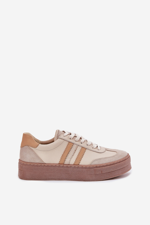 Ladies Leather Sneakers On Platform Zazoo N1234 Beige