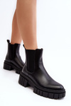 Leather Ankle Boots On Massive Flat Heel Black Keva