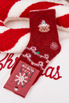 Kids Christmas Socks With Bear Alpaca Wool Red