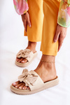 Classic Women's Leather Slippers With A Bow Beige Dessy