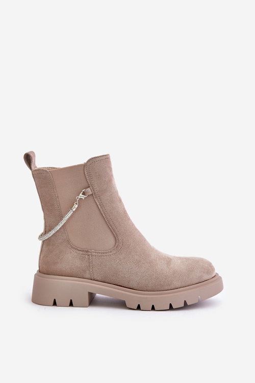 Warm Ankle Boots With Zipper And Decorative Strap Beige Labenne