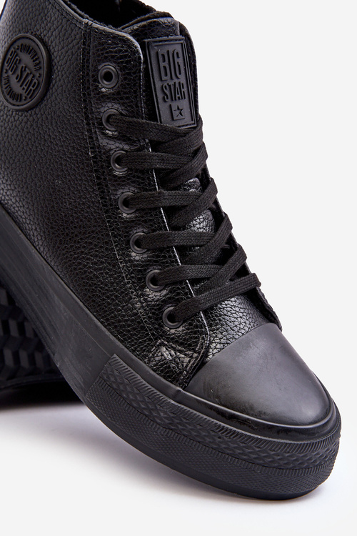 Men's High Top Zip Up Fleece Lined Sneakers Black Big Star MM174065