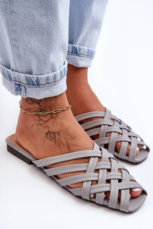 Women's Leather Slippers With Straps Gray Doralia