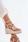 Women's Wedge Sandals With Decoration On Straps Beige Lunara
