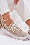 Damskie Buty Sportowe Na Platformie Ozdobione Ćwiekami Beżowe Ogalda 