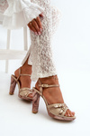 Women's Leather Sandals with Heel Maciejka 06564-22 Beige-Gold