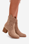 Openwork ankle boots with block heel made of eco suede zip closure dark beige Sevana