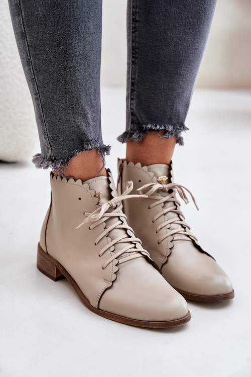 Leather Ankle Boots With Flat Heel Beige Zazoo 2964