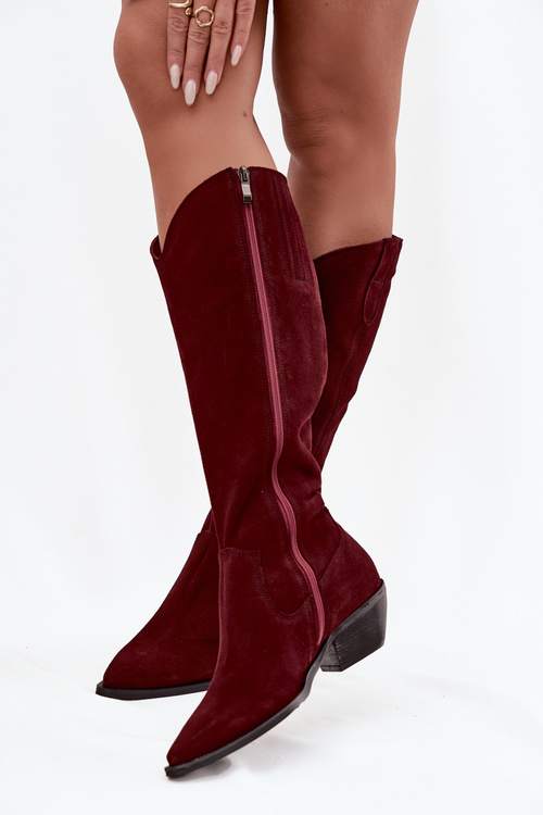 Cowboy Boots Made of Natural Suede Lined Zazoo 4225 Burgundy