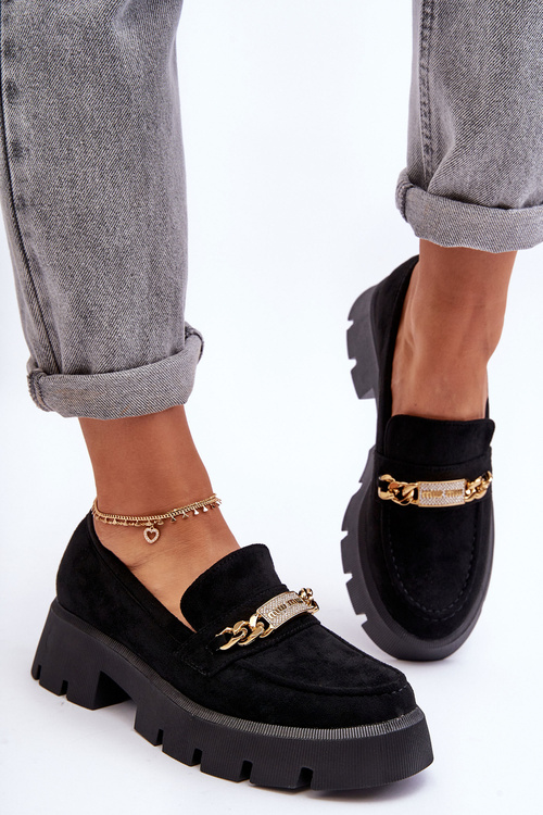 Classic Suede Loafers On A Chunky Platform Black Catch Me!
