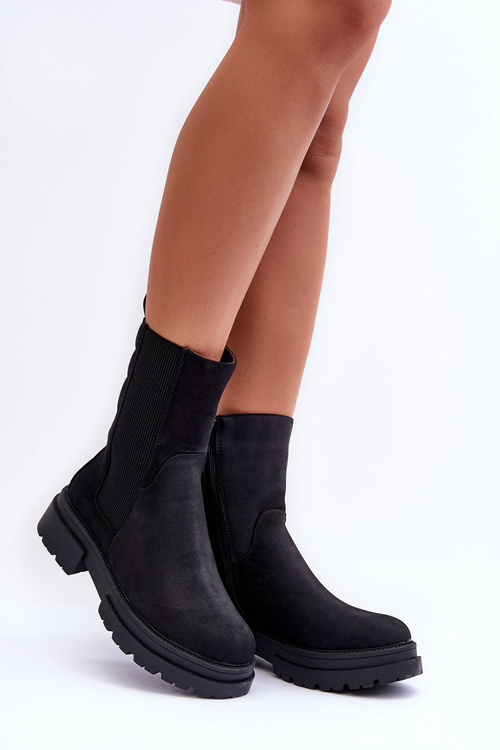 High Quilted Ankle Boots Slip-on Nubuck Black Milca