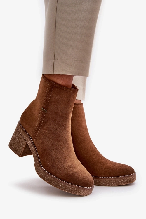 Ocieplane Damskie Botki Eko Zamszowe Khaki Arkesia