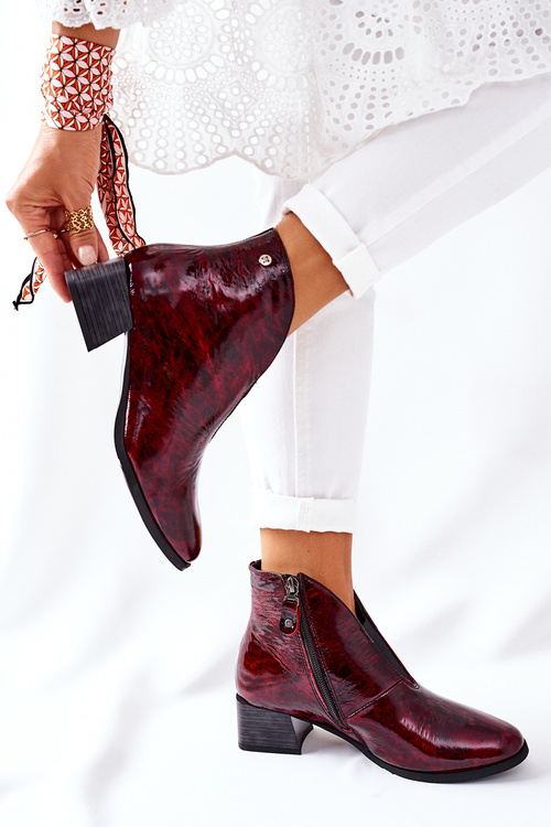 Skórzane Ocieplane Botki Na Obcasie Maciejka 04777-23 Bordo