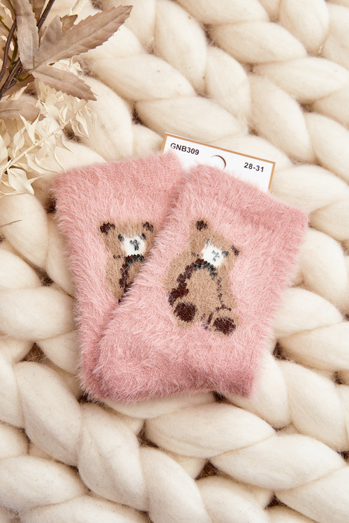 Children's Furry Socks with Bear Pink