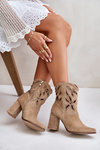 Botki Ażurowe Obcas Słupek Zamsz Beżowe Lewski 3629