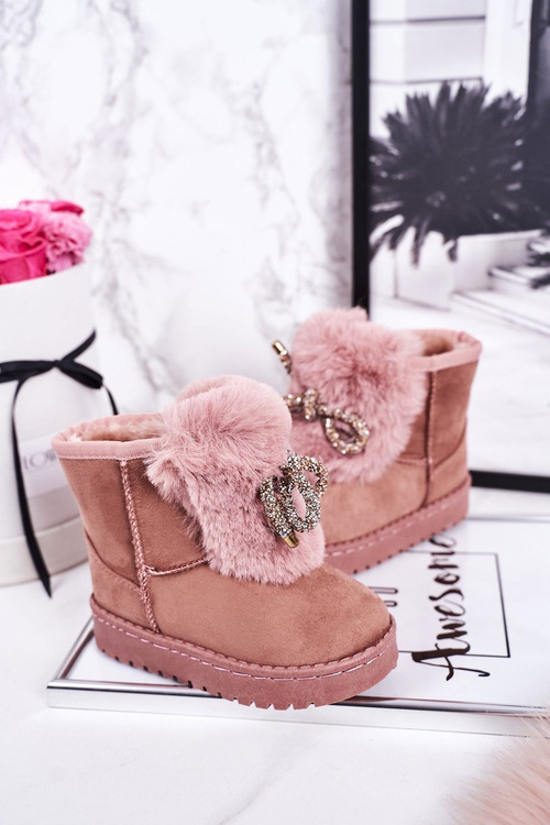 Dziecięce Śniegowce Ocieplane Futerkiem Zamszowe Różowe Amelia