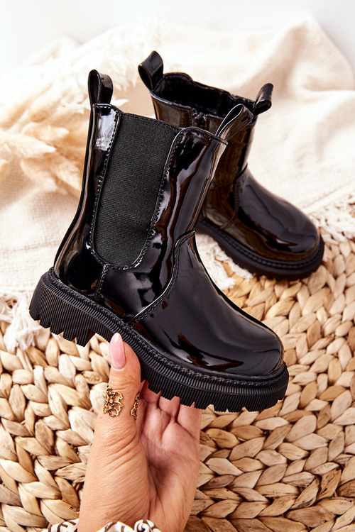 Dziecięce Botki Ocieplane Lakierowane Czarne Aletris