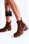 Warm women's boots with a zipper brown Lenaris