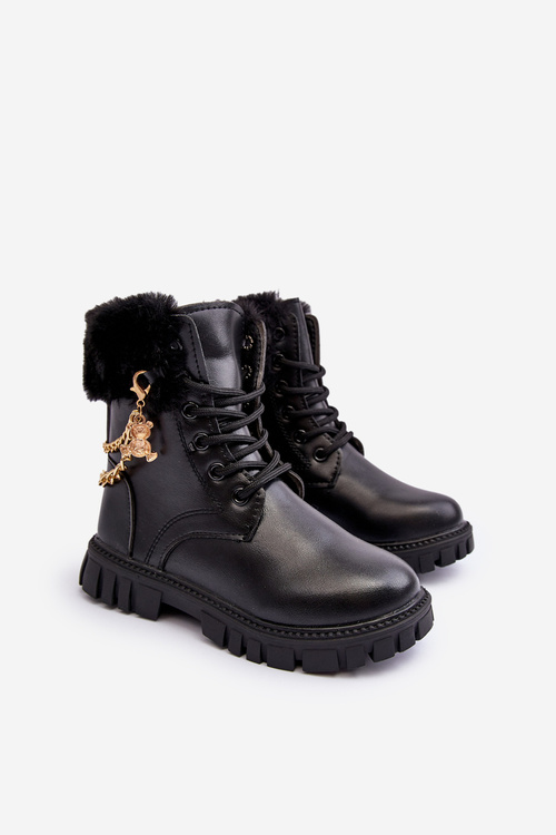 Kids' Leather Insulated Boots with Chain Black Cadia