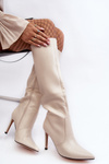 Leather Heeled Ankle Boots Beige Melisandra