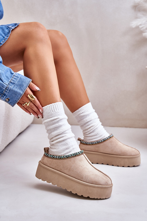 Women's Platform Slippers With Embroidery Beige Neroma