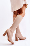Fashionable Ribbed Heel Boots Beige Carros