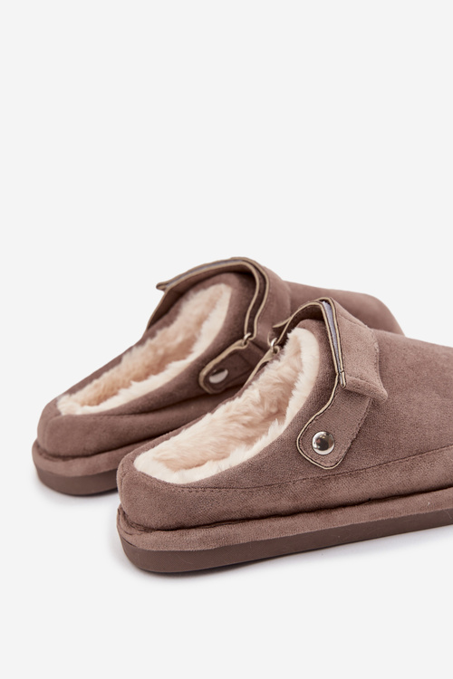 Women's slippers with strap Insulated with fur Dark beige Rilena